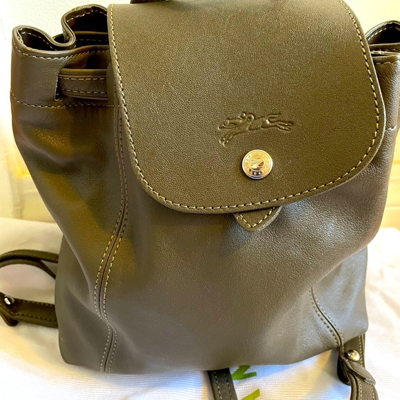 Small brown leather Longchamp bagback